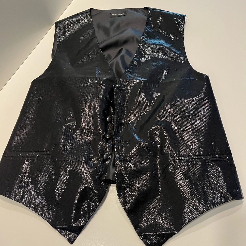Black sequin suit vest